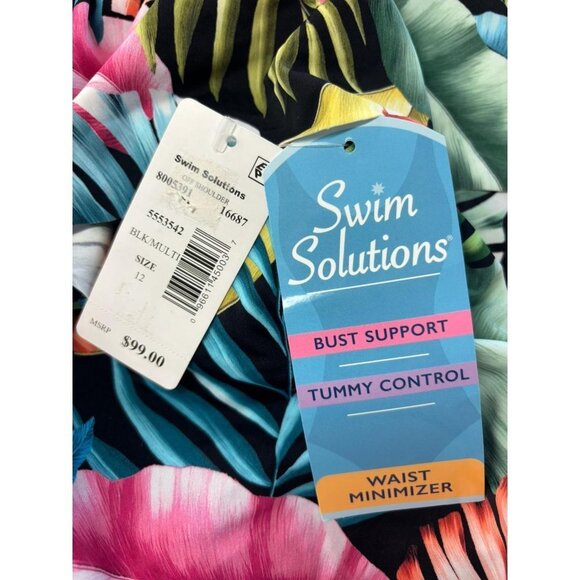 Swim Solutions Off Shoulder Floral Print Women's One Piece Swimsuit Size 12 - Picture 5 of 8